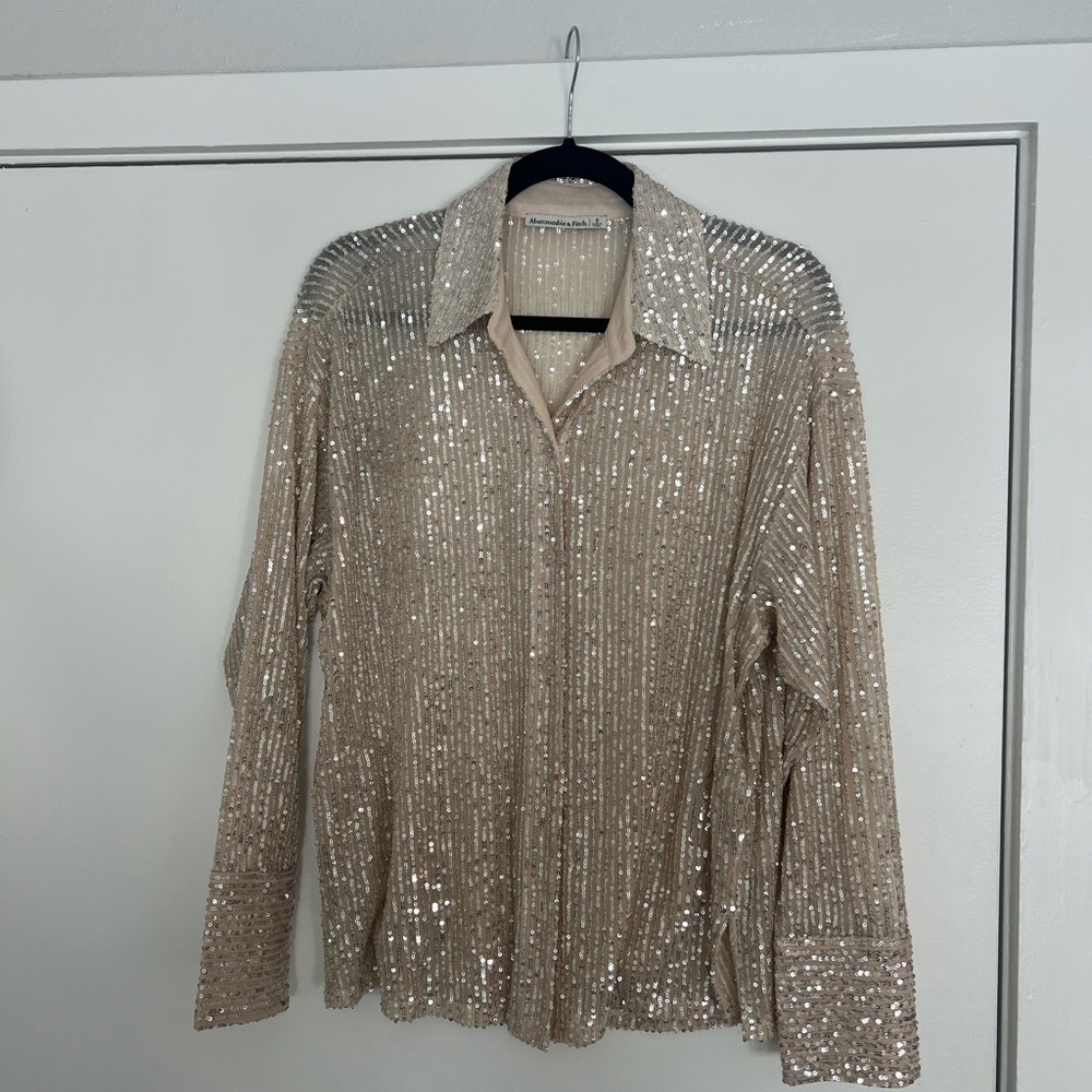 Abercrombie & Fitch Long Sleeve Sequin Button Down Top